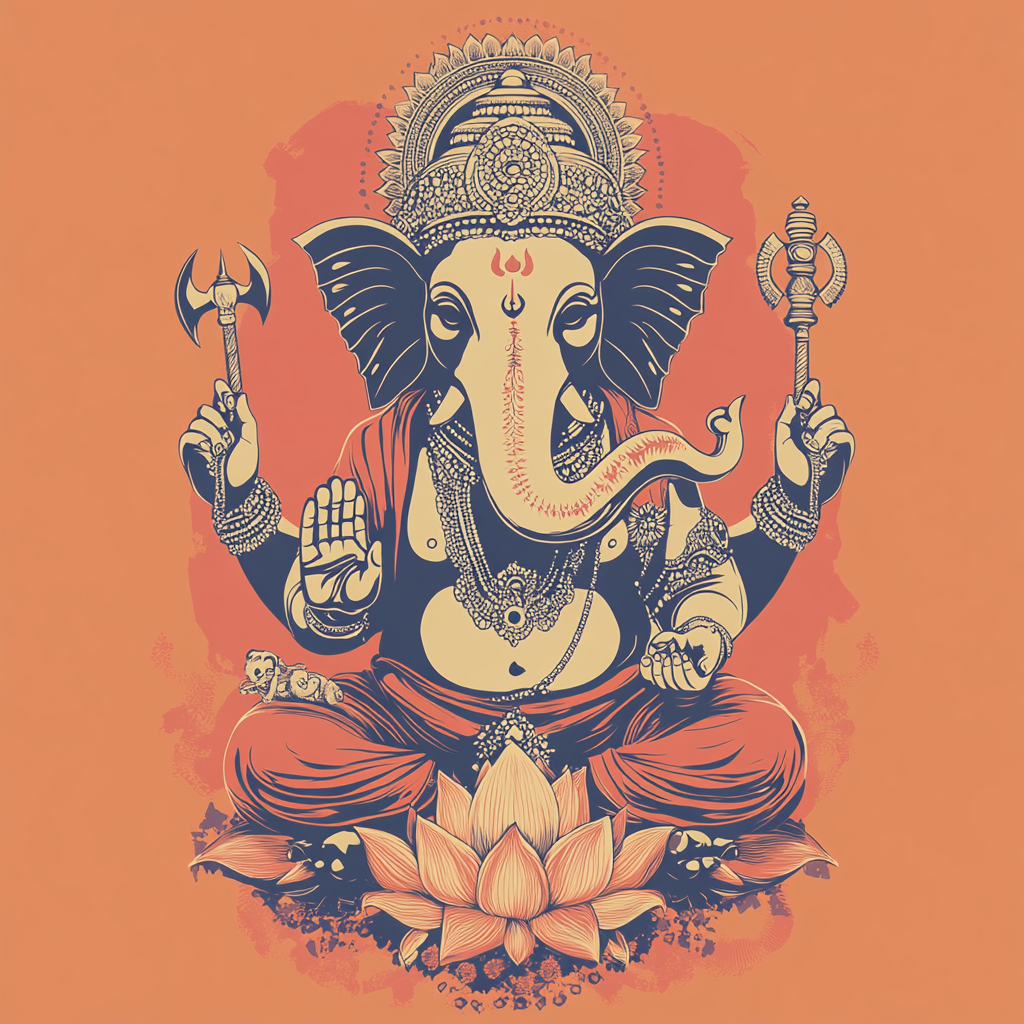 Elegant Lord Ganesha poster, peaceful, wise, prosperous, detailed deity.