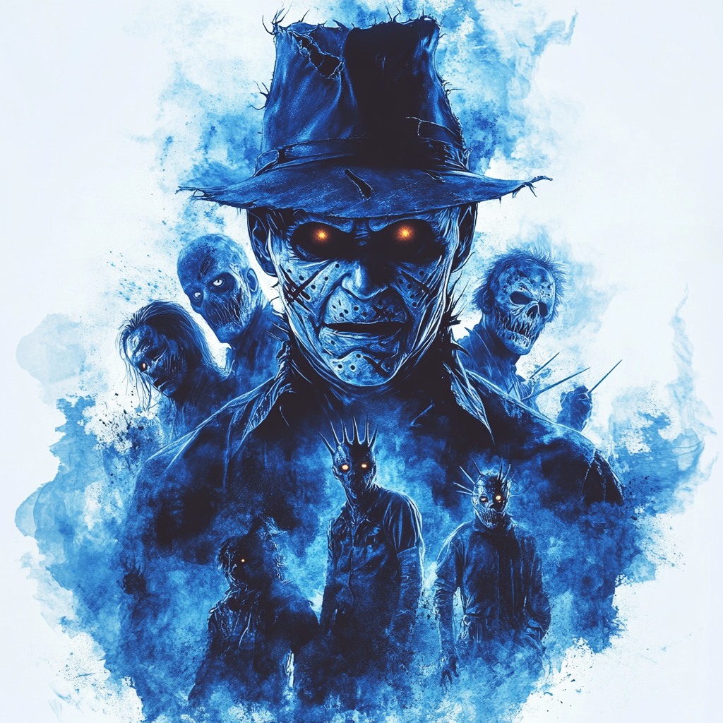 Evolution of Freddy Krueger with glowing blue filter.