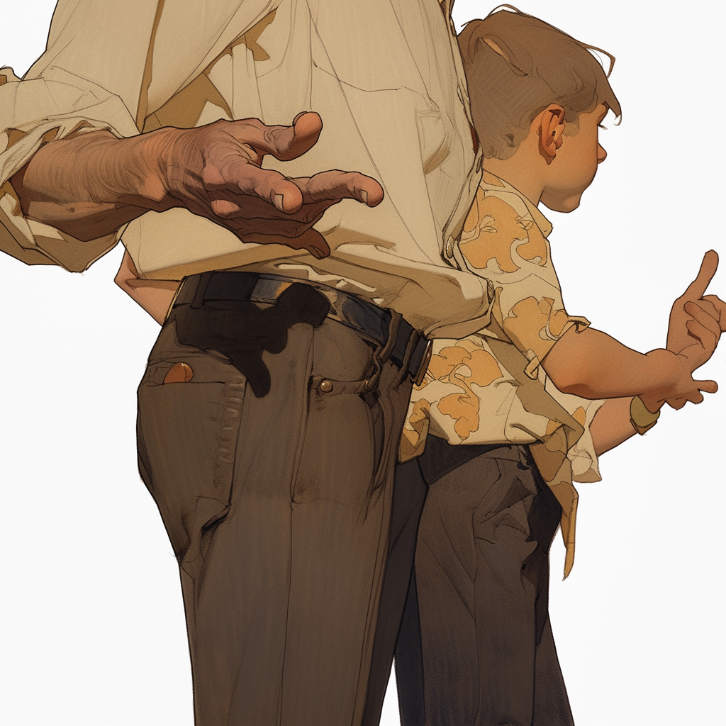 Father and Son Holding Hands, Pointing by Jc Leyendecker