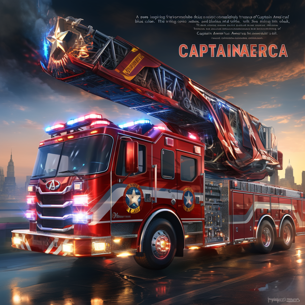 Fire truck transformed into Captain America-themed hero vehicle.