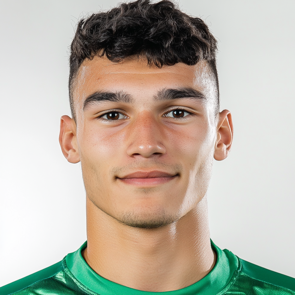 French footballer in AS Saint Etienne jersey smiling portrait.