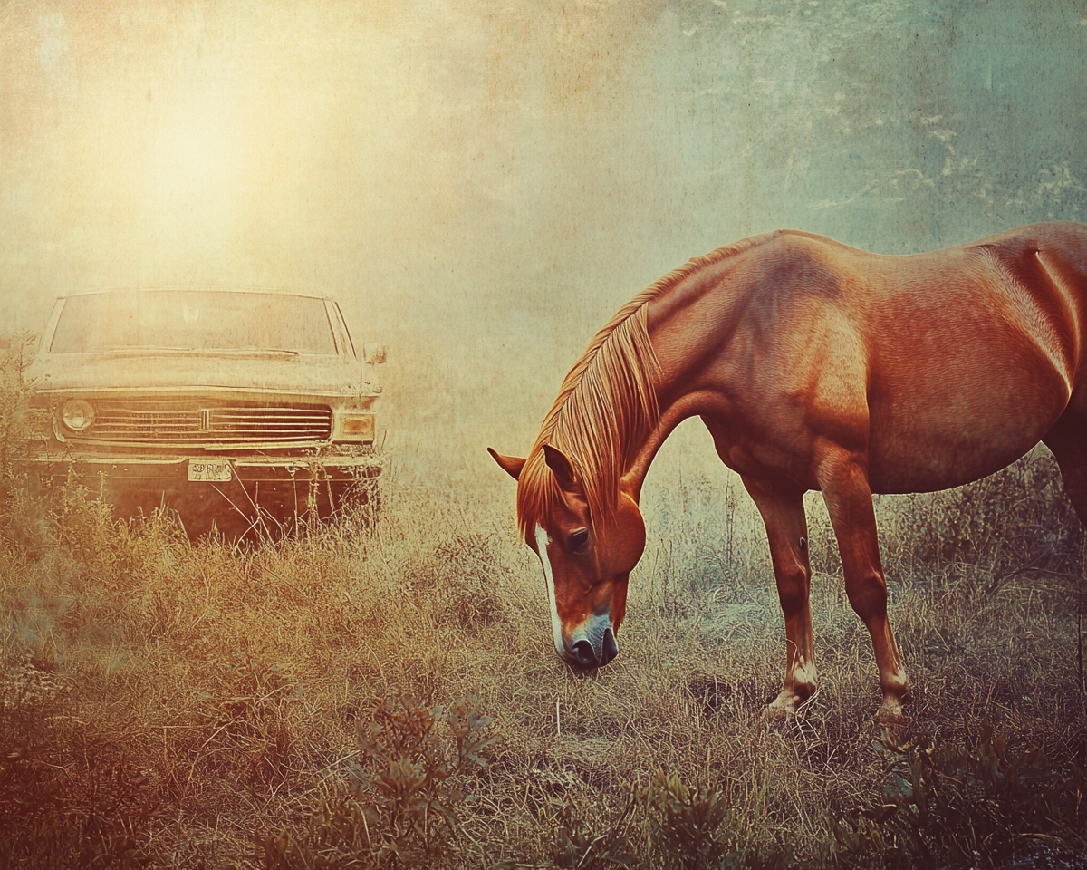 Full body portrait of beautiful horse grazing.