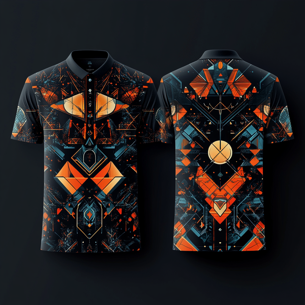 Geometric pattern for shirt design on front and back.