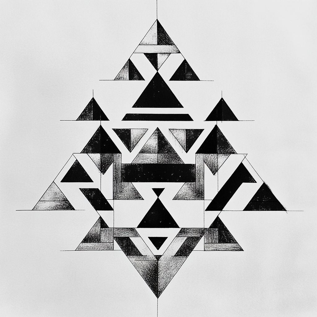 Geometric symbols arranged in upside down pyramid formation.