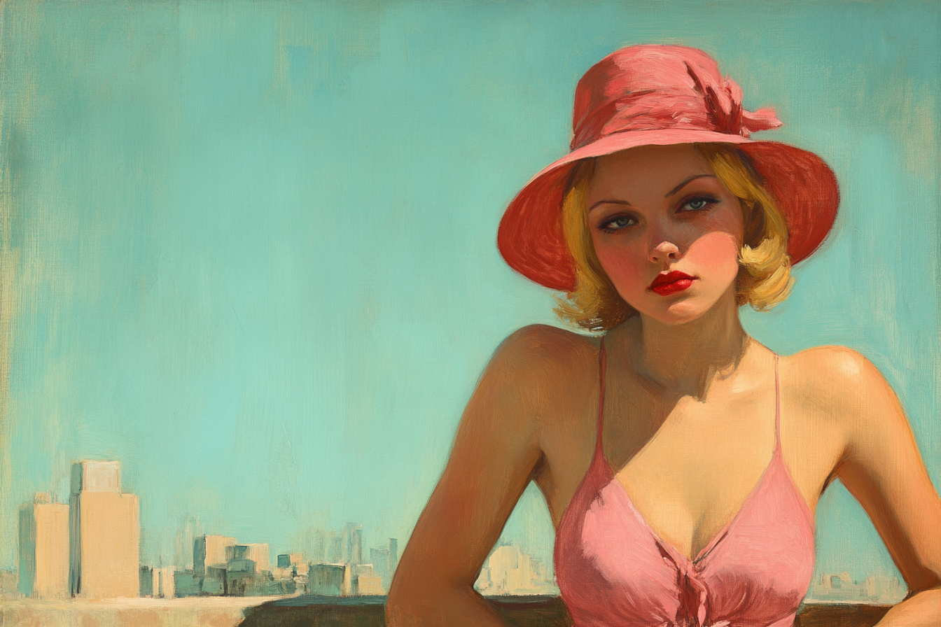 Glamour Woman in City Landscape by Edward Hopper