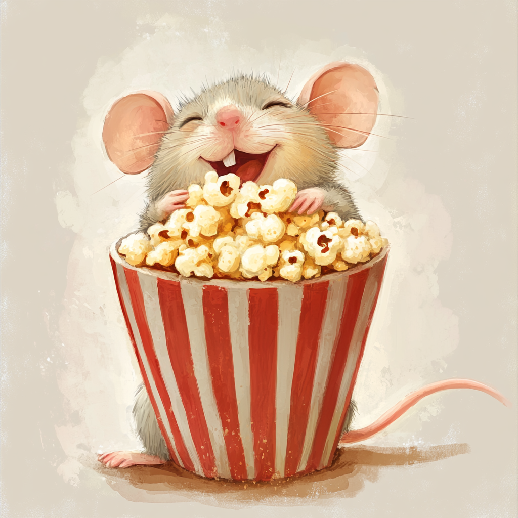 Happy rat napping next to empty popcorn cup.