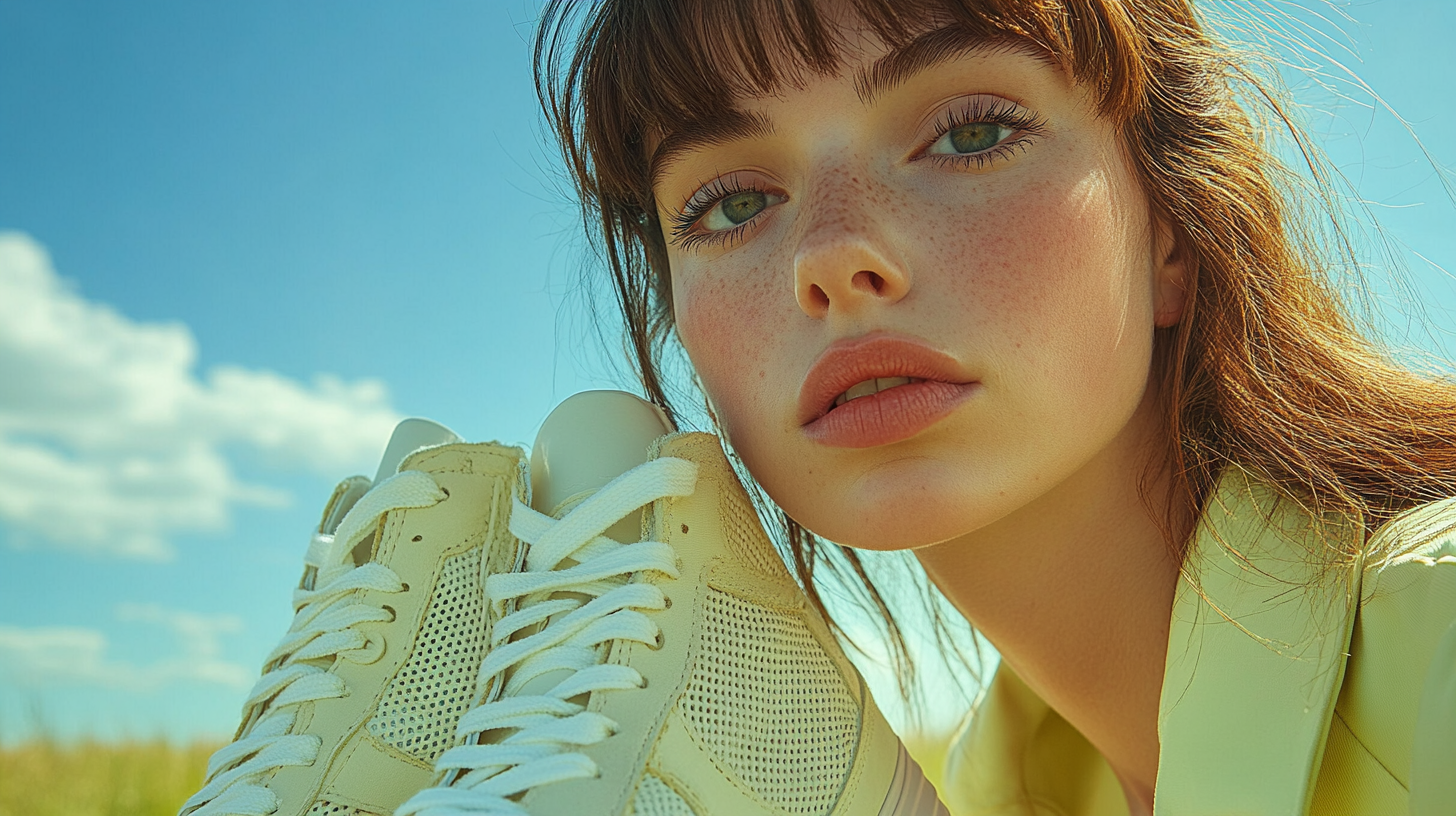 High Fashion Lacoste Girl Model Bites Sneaker Editorial