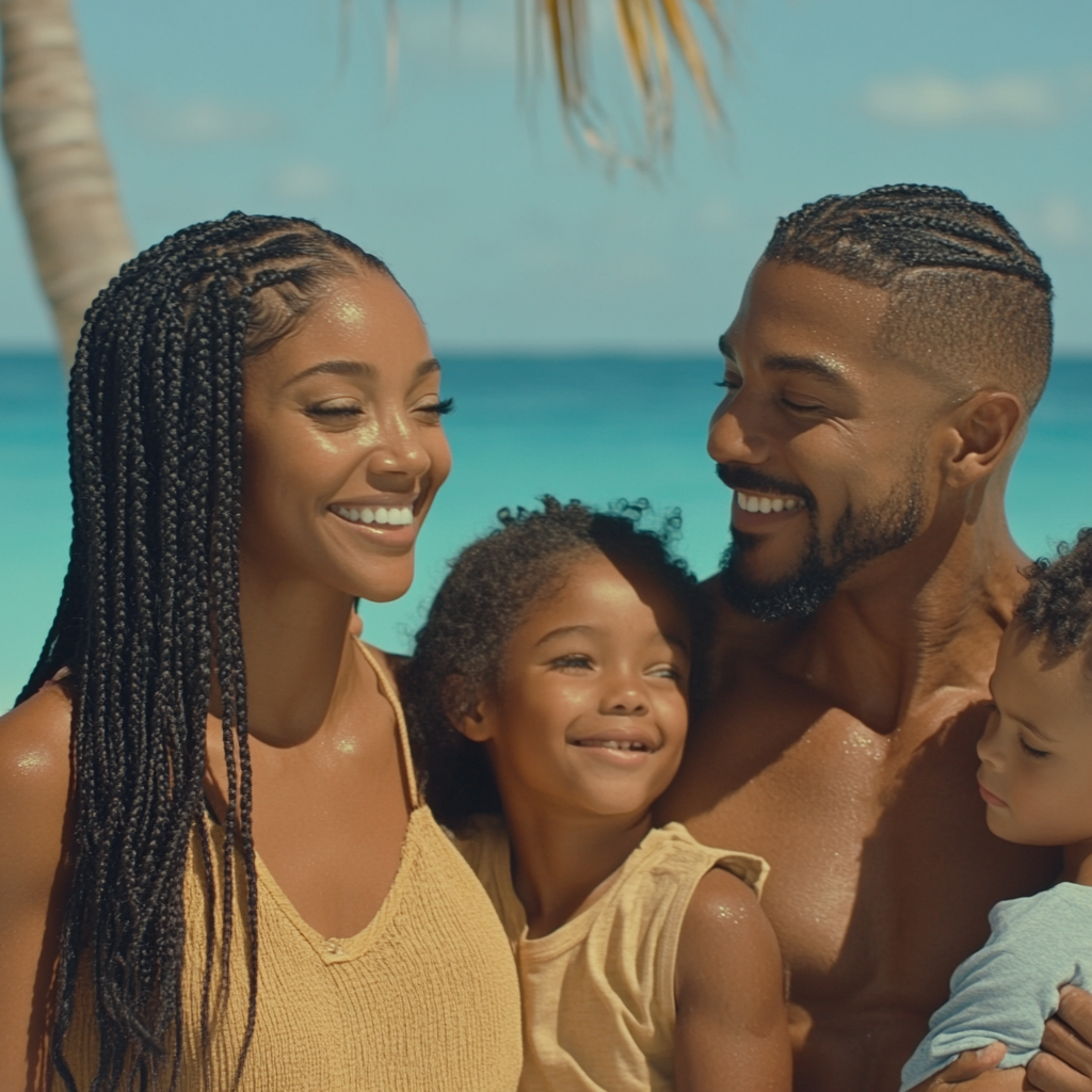 High definition image of African American family vacationing.