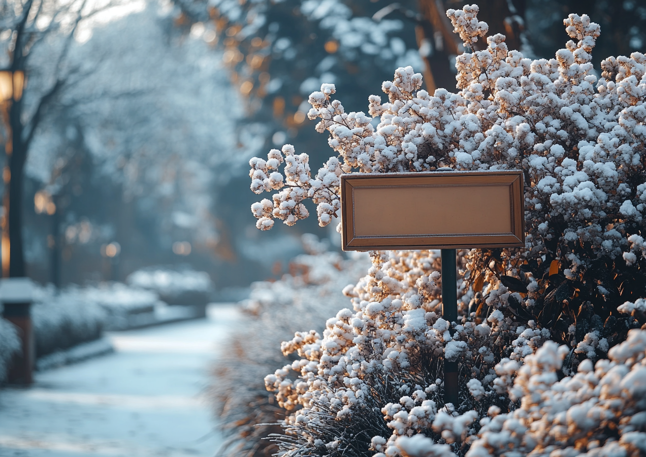 High quality photo of snowy park with flowers.