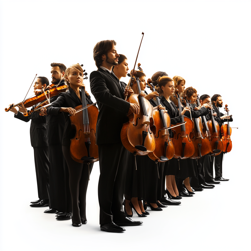 High quality realistic orchestra image with detailed faces.