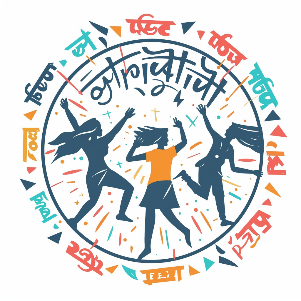 Hindi dance rave logo with symbol letters in circle.