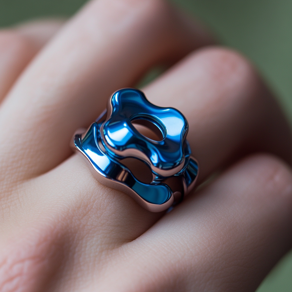 Image of sleek fidget spinner ring in metallic blue.