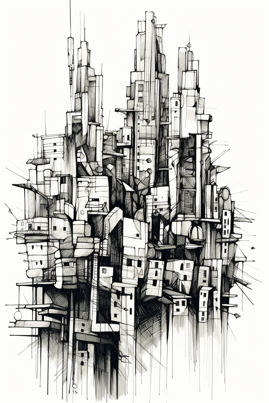 Ink sketch of Prai do Futuro in Fortaleza. Archtiectural lines and shapes.