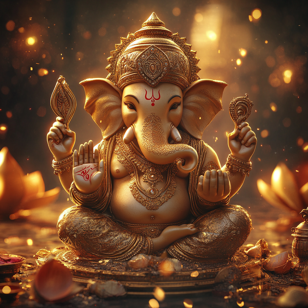 Intricate Lord Ganesha depiction with festive decorations.