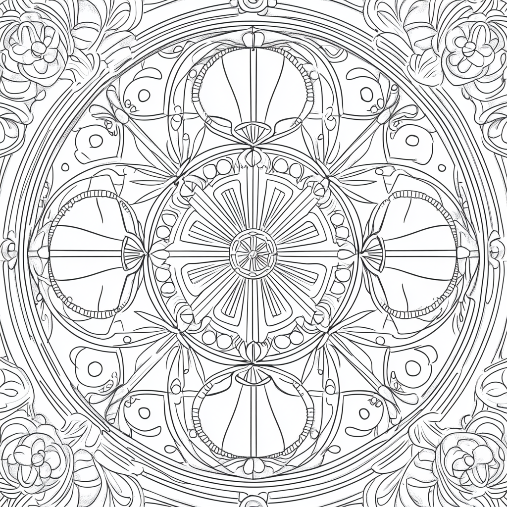 Intricate Mandala Coloring Page with Geometric Patterns