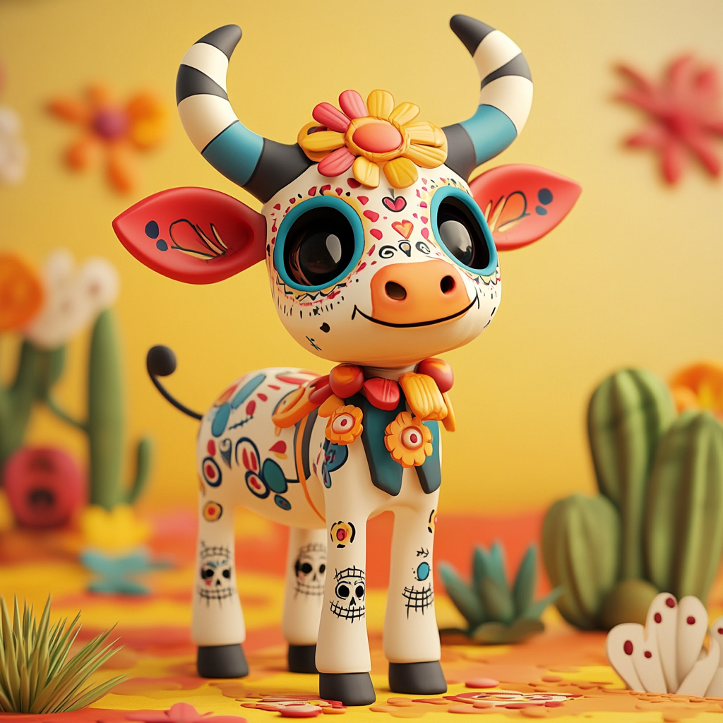 Kids submit info for Dia de Muertos with 3D cow.