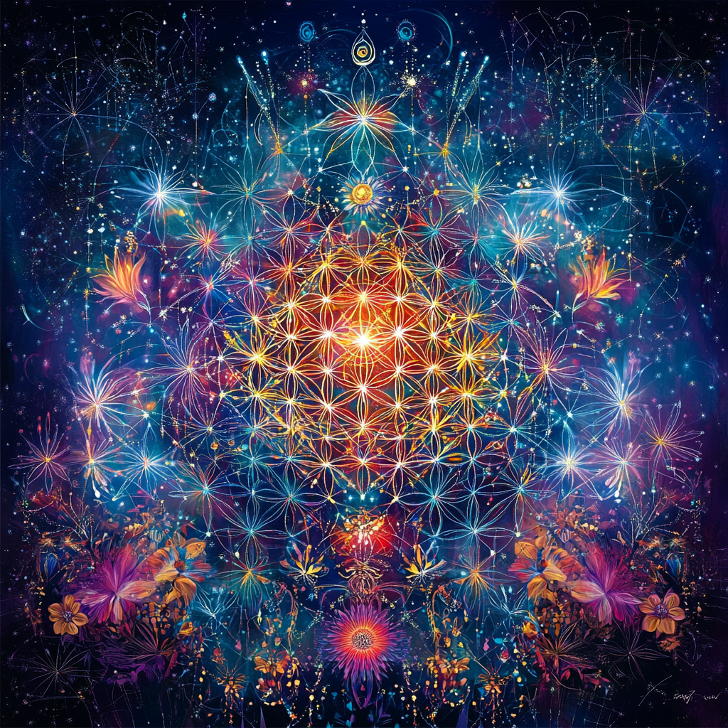 Mathematics and sacred geometry combine in vibrant, intricate design.