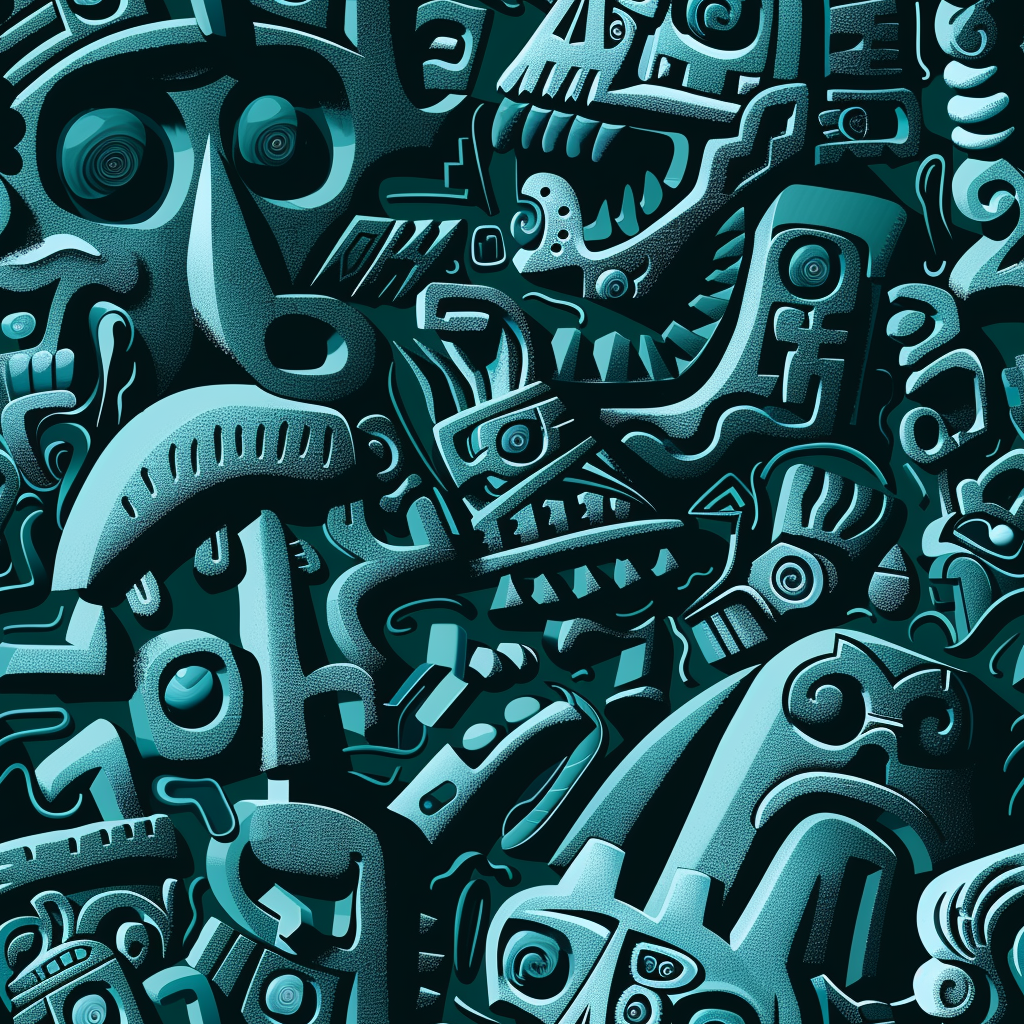 Mayan hieroglyphs transformed into 3D stone art relief.