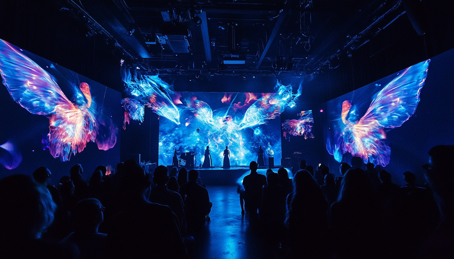 Mesmerizing light show captivates audience with stunning holographic projections.