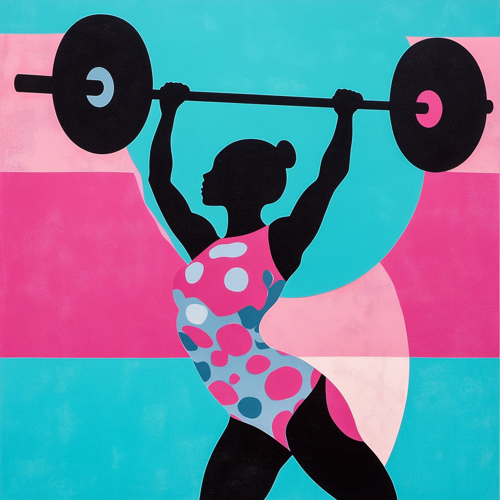 Minimalist pop art inspired collage of female weightlifter.