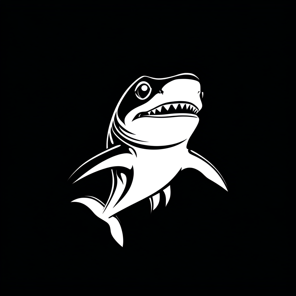 Minimalistic logo for Leaping Shark Films featuring shrog mascot.