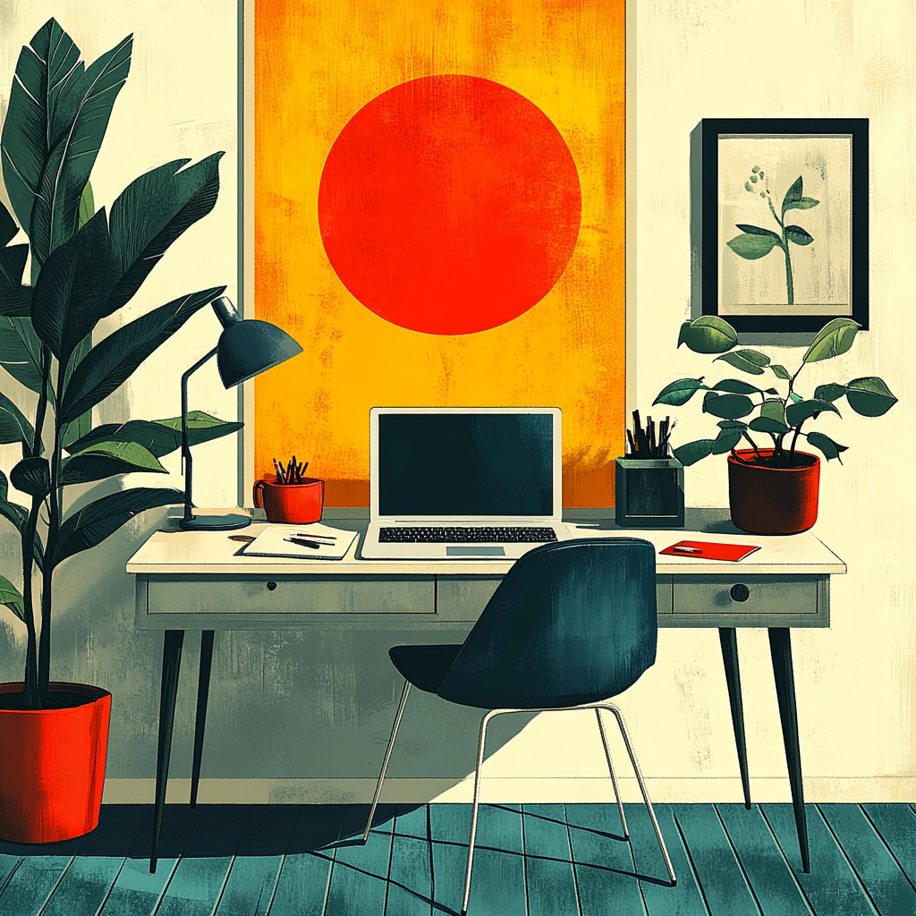 Office Work vs Home Office Collage Illustration Contrast