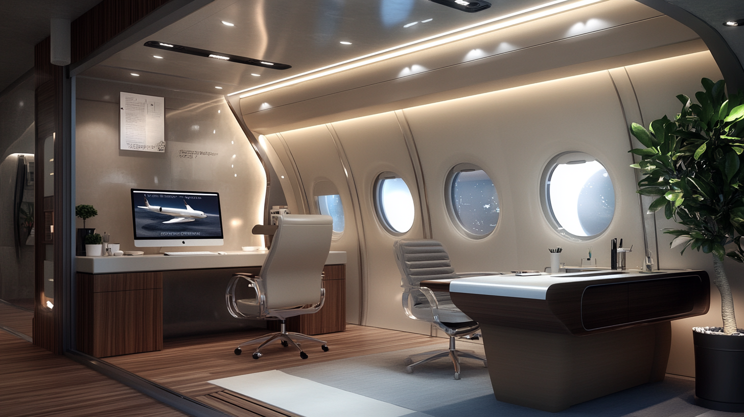 Office with design desks where customers customize aircraft interior.