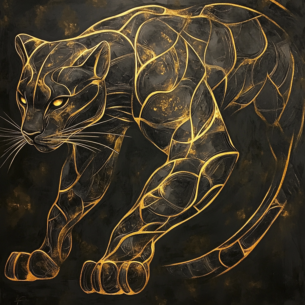 Painting of a panther in dark academia style.