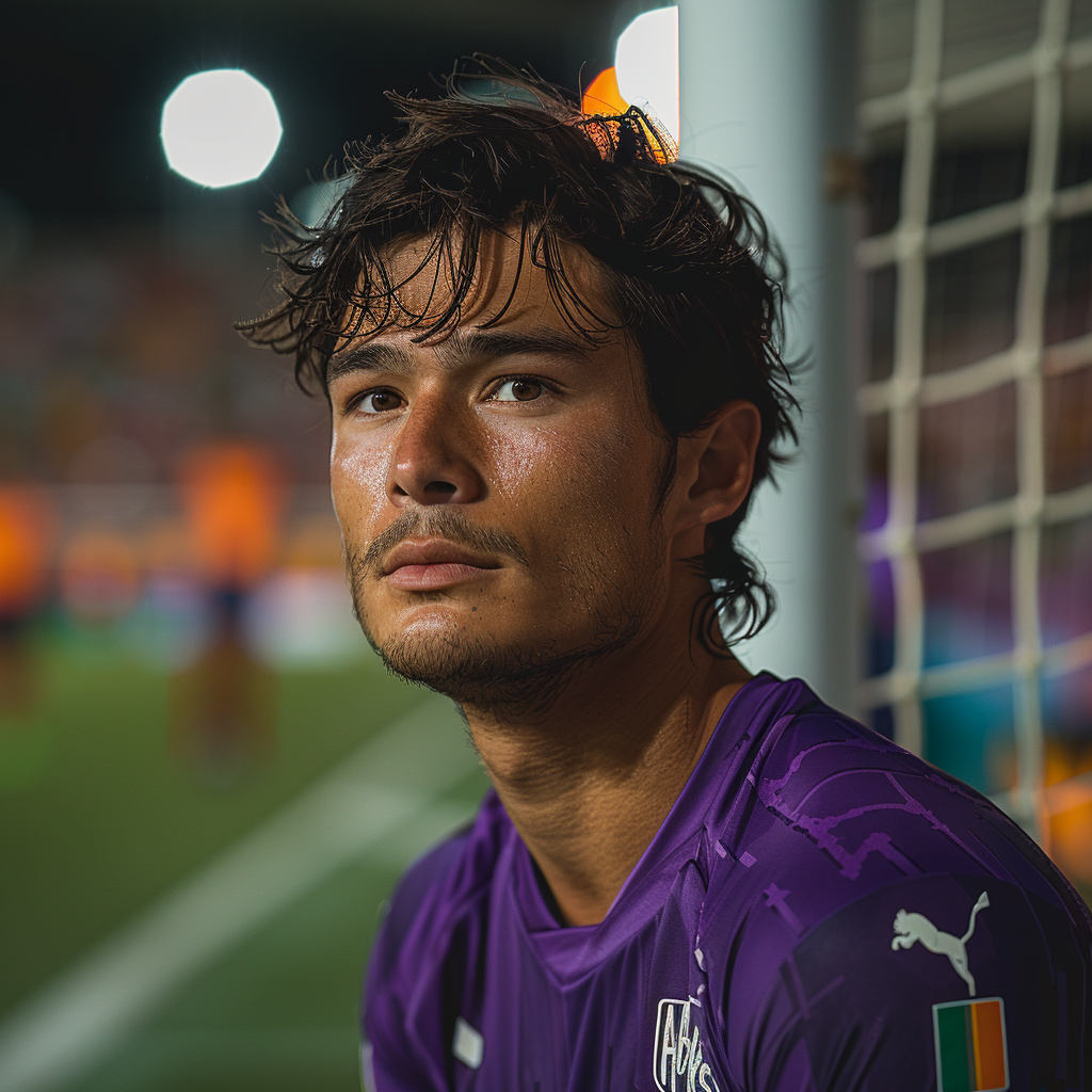 Peruvian goalkeeper Junior Delgado in Fiorentina uniform.