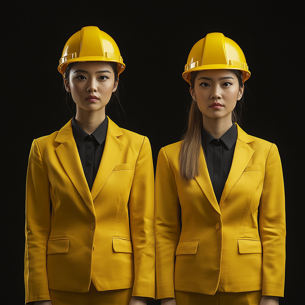 Photo realistic Asian and English women, construction workers.