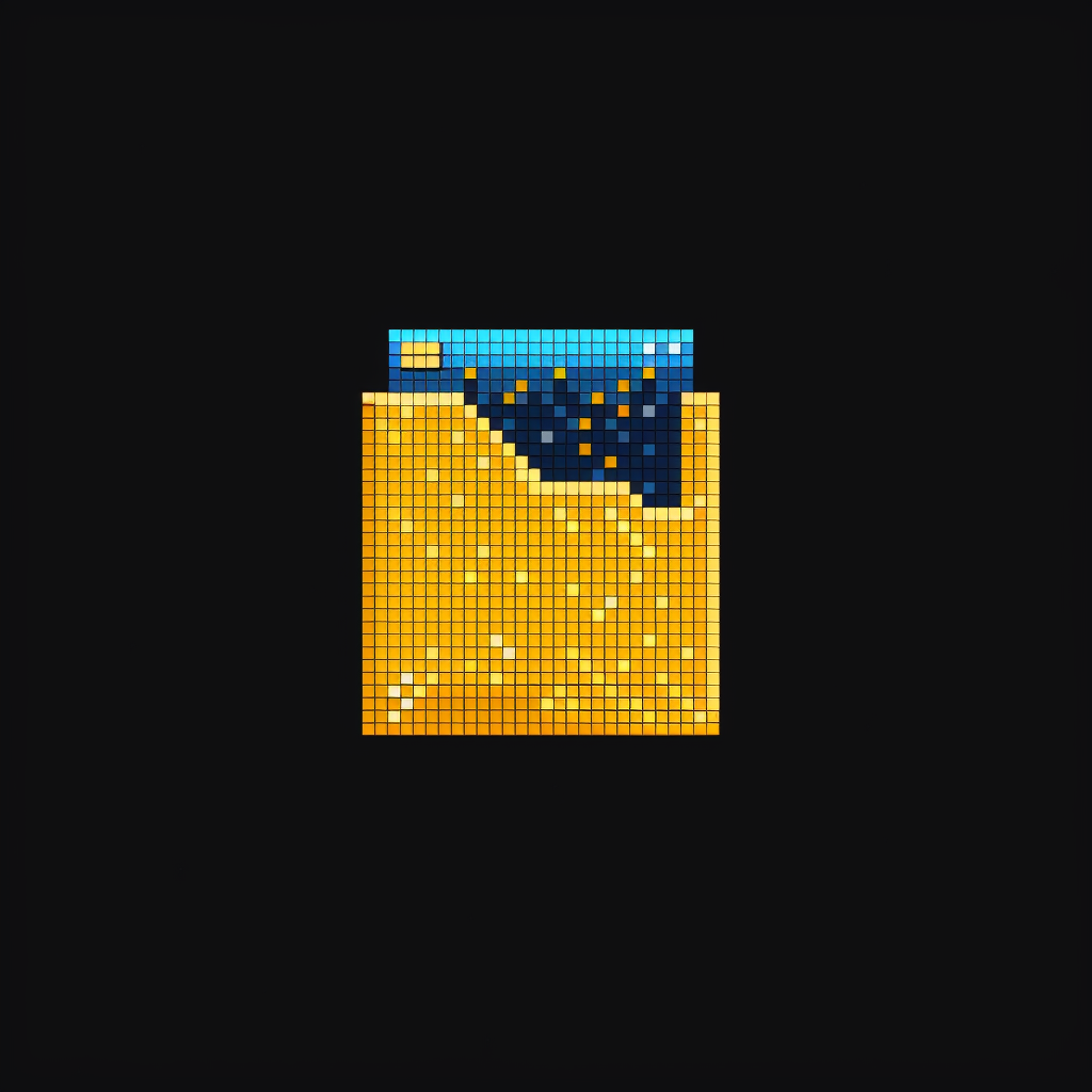 Pixel art yellow folder with blue chart, 32x32 pixels