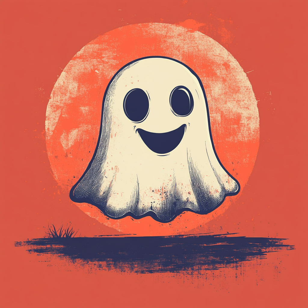 Playful ghost logo with catchy phrases for clothing brand.