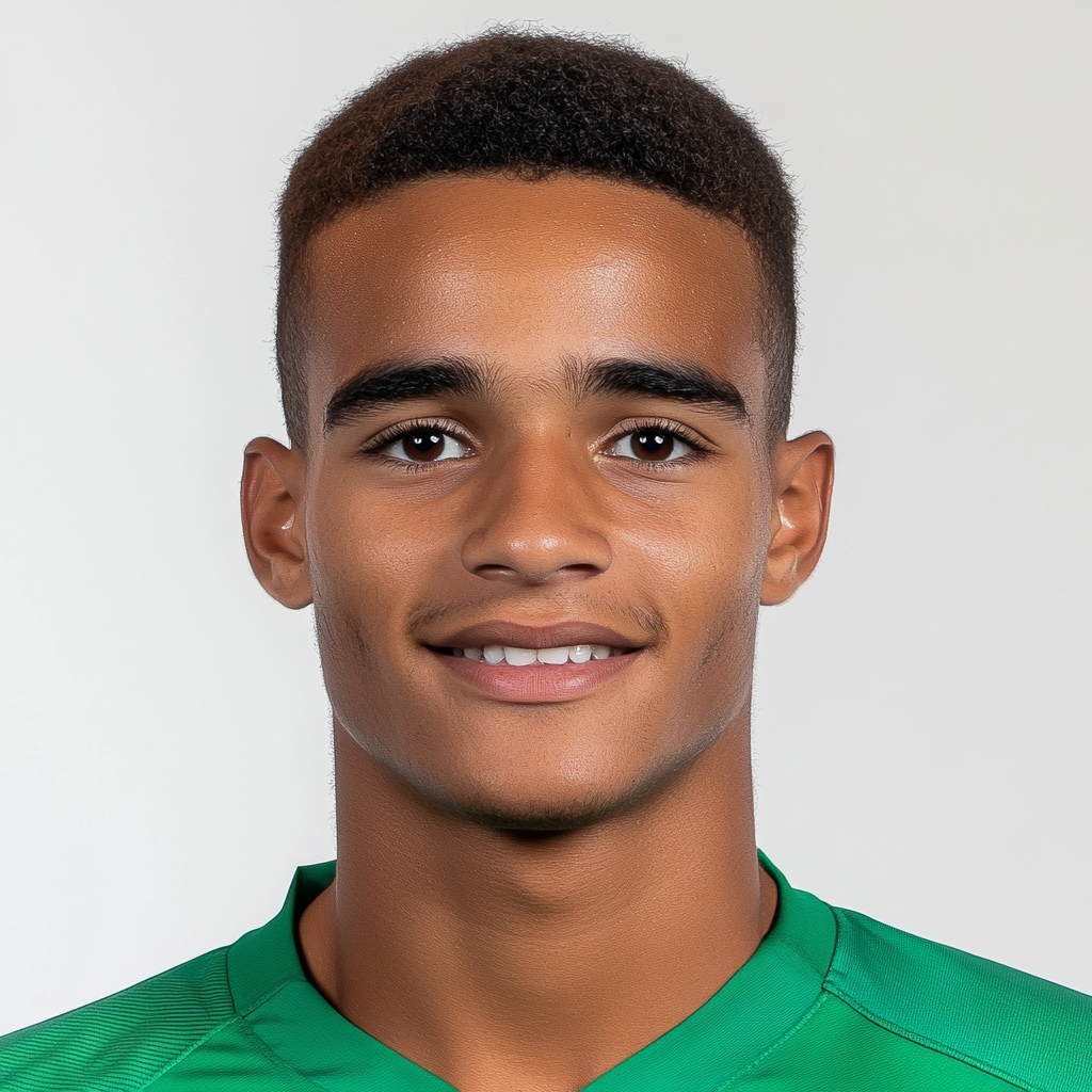 Portrait of 21 year old footballer, French descent, smiling.