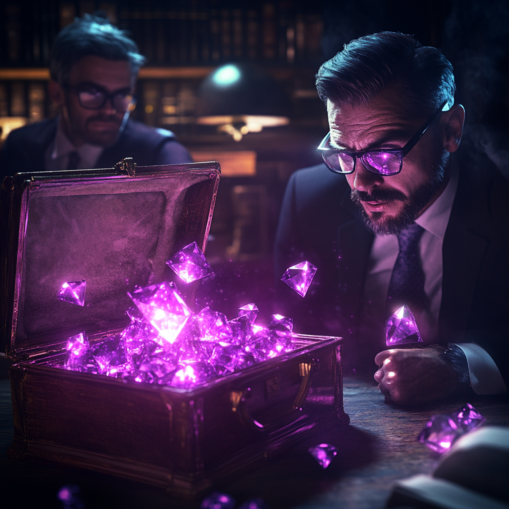 Sales team finds glowing diamonds in office treasure chest.