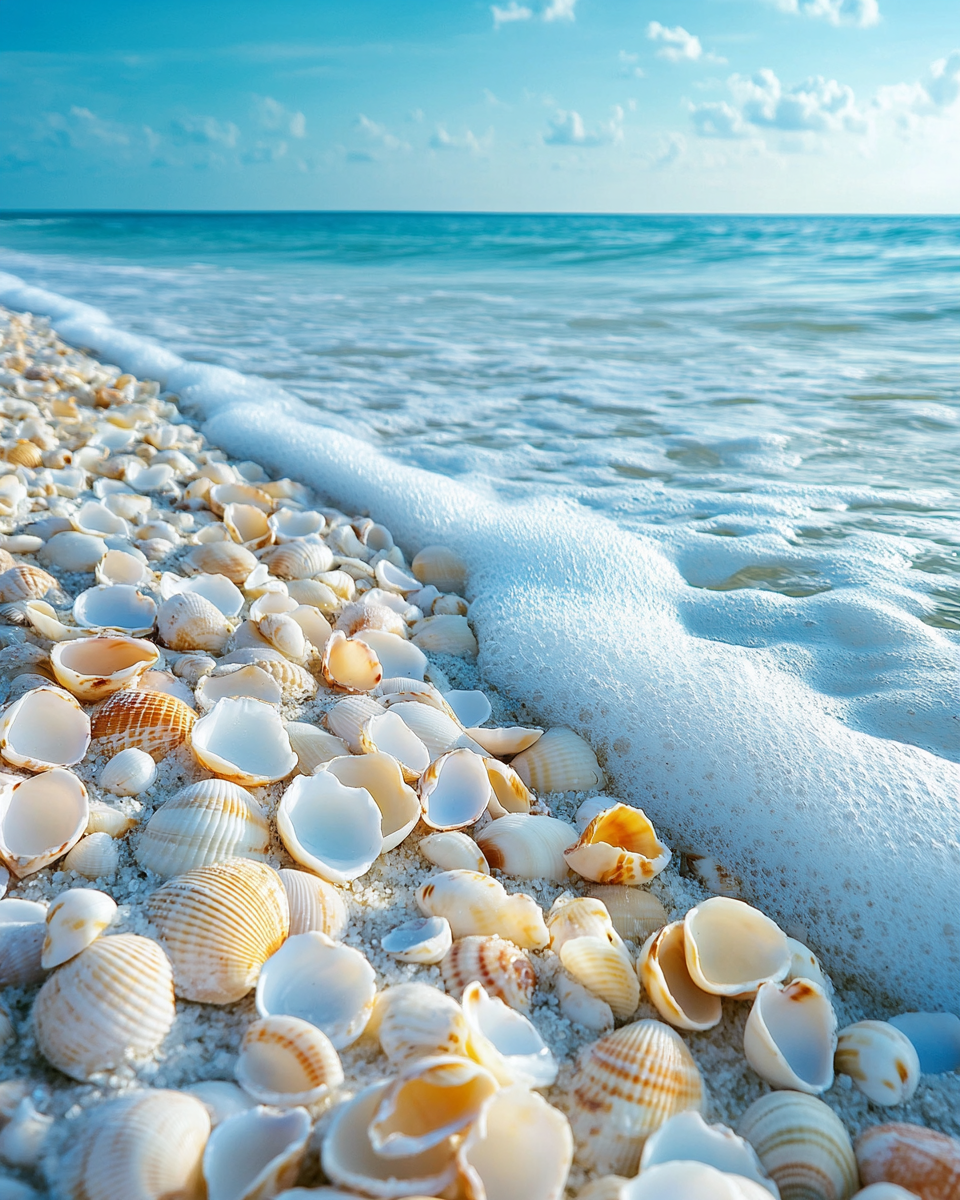 Seashell Beach Waves Seascape Stock Photo