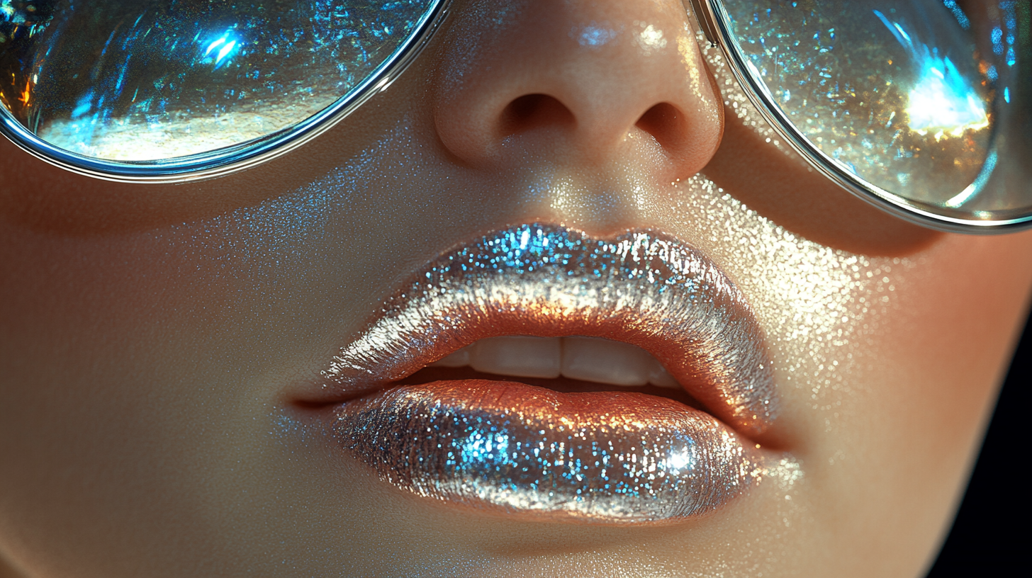 Shiny lips and tongue out, detailed 3D rendering.