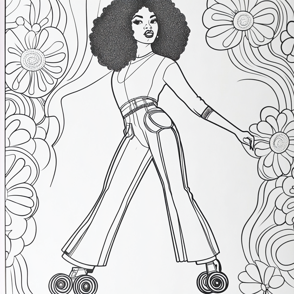 Simple, clean coloring book with African-American woman. Disco theme.