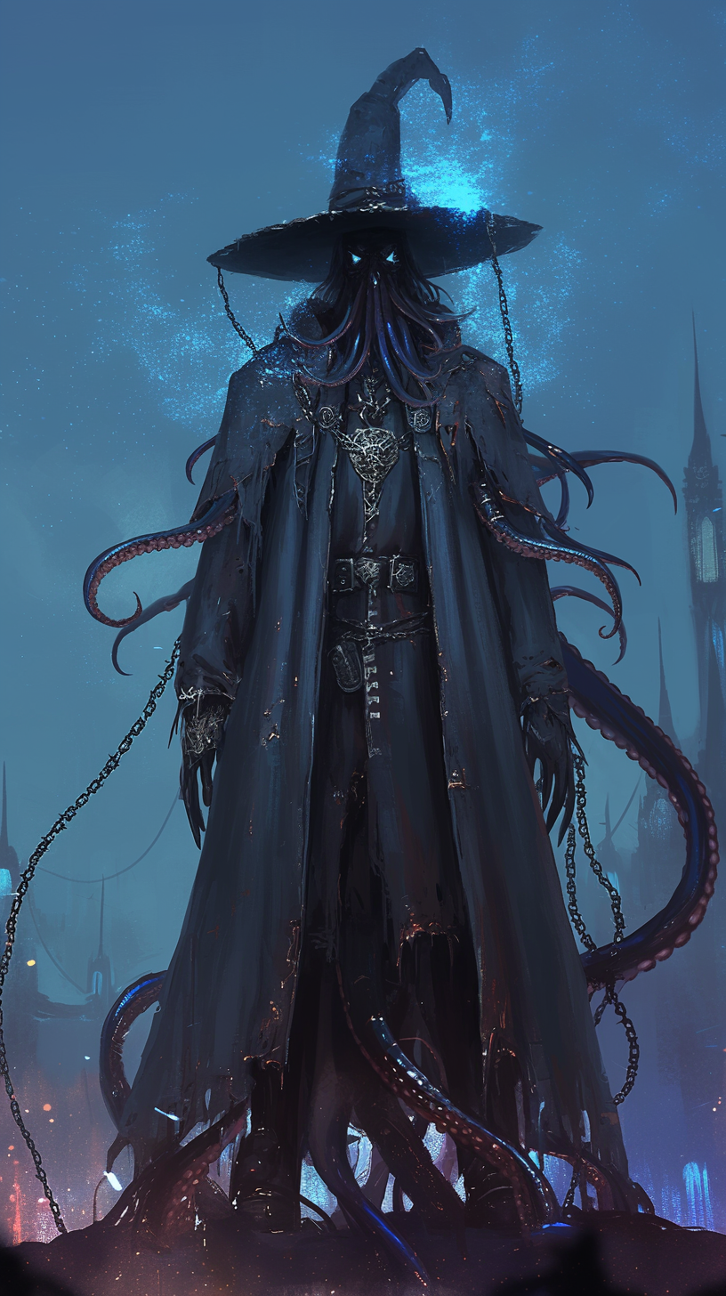 Sinister figure in town with tentacles and daggers.