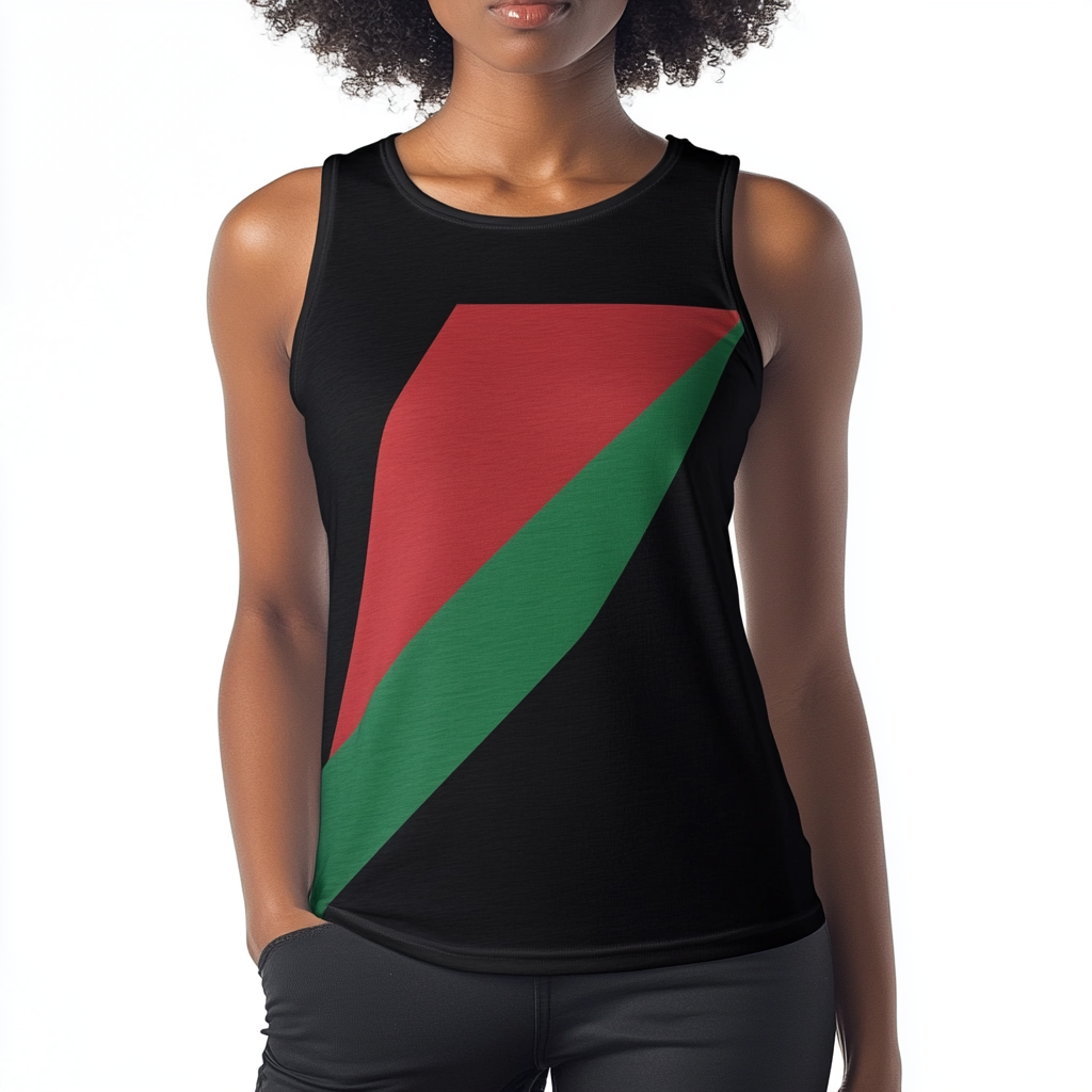 Sleeveless tank top covered in vibrant flag design.