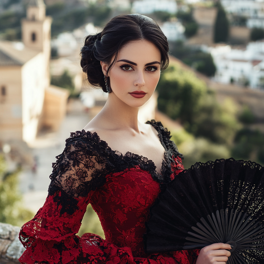 Spanish Woman in Red Flamenco Dress 35mm Cinematic