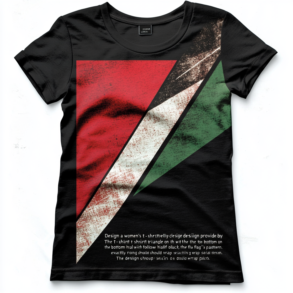 Stylish women's t-shirt with red, green, black flag design.