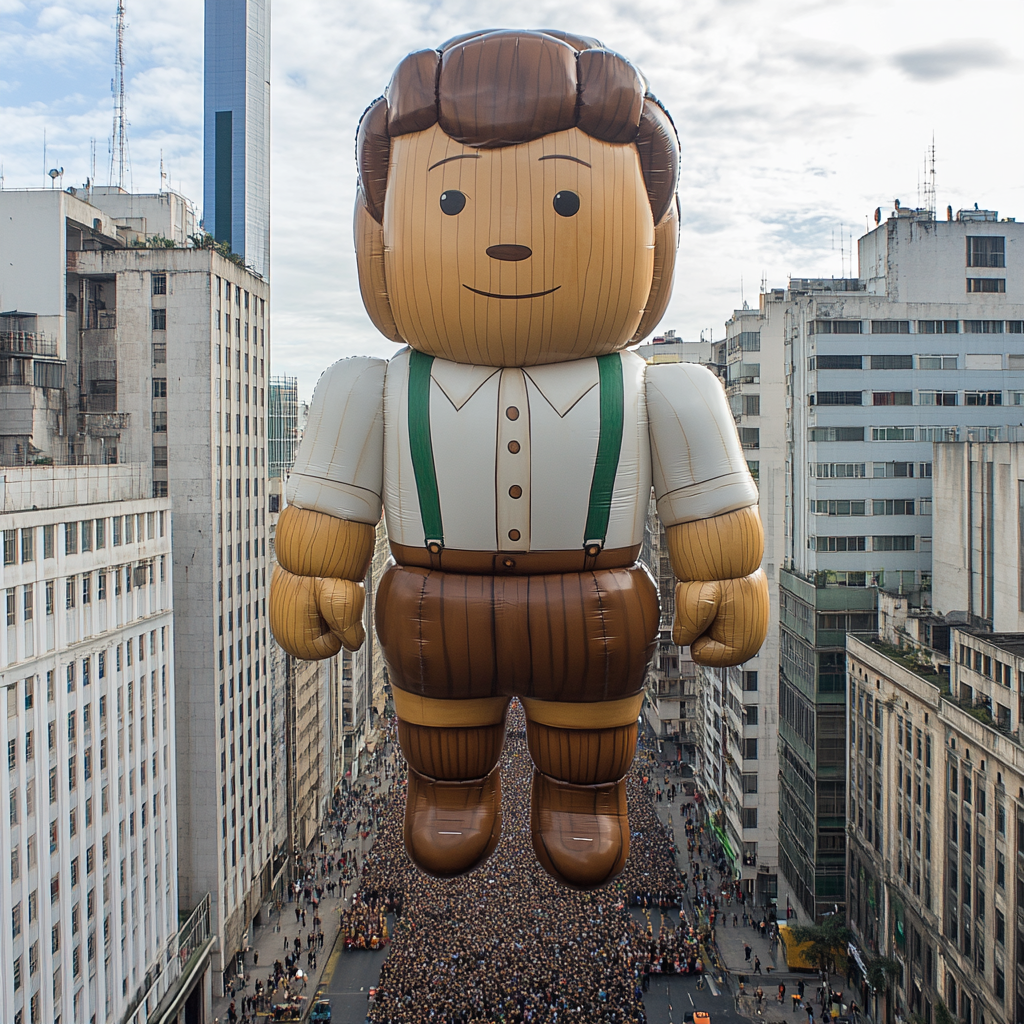 Thanksgiving parade balloon in shape of wooden doll character