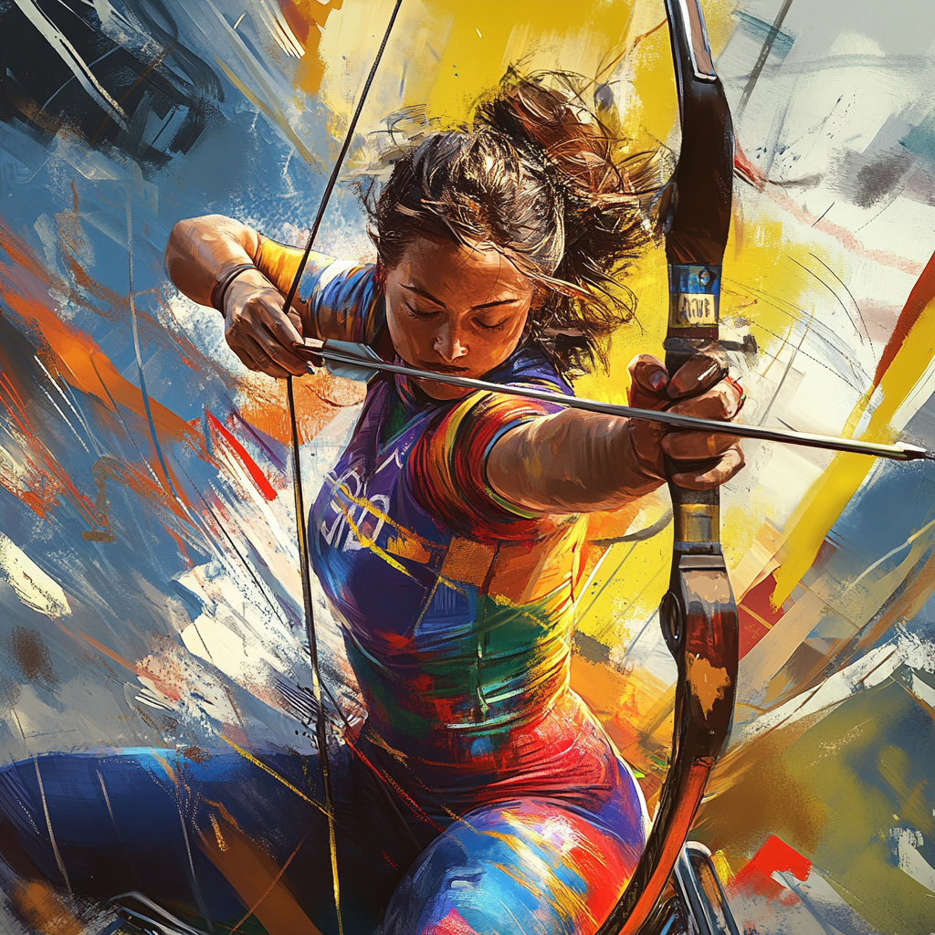 Title: Female Paralympic Archer Demonstrating Focus and Precision