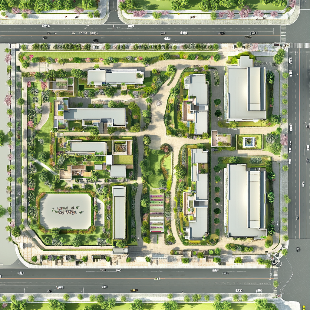 Topview site planning for a 30m x 60m area.