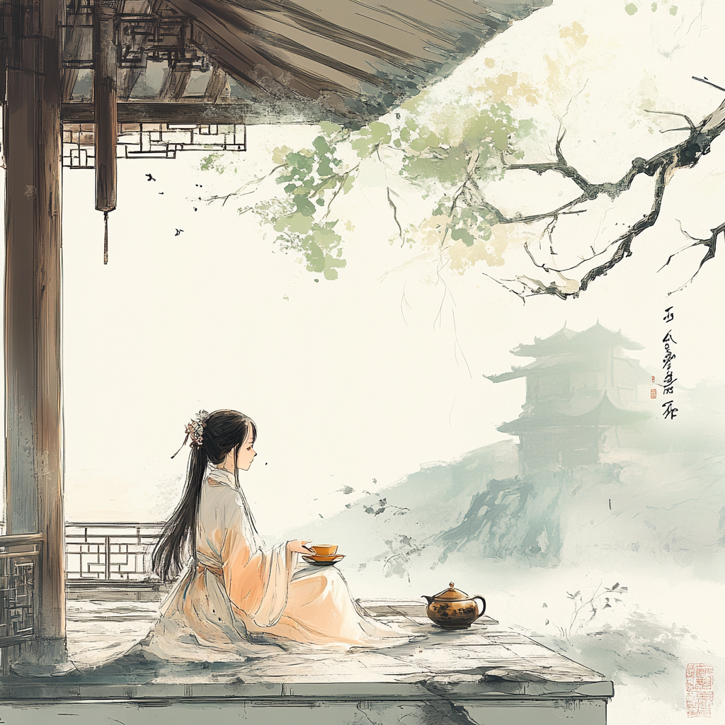 Traditional Chinese Girl in Song Dynasty Clothing Painting