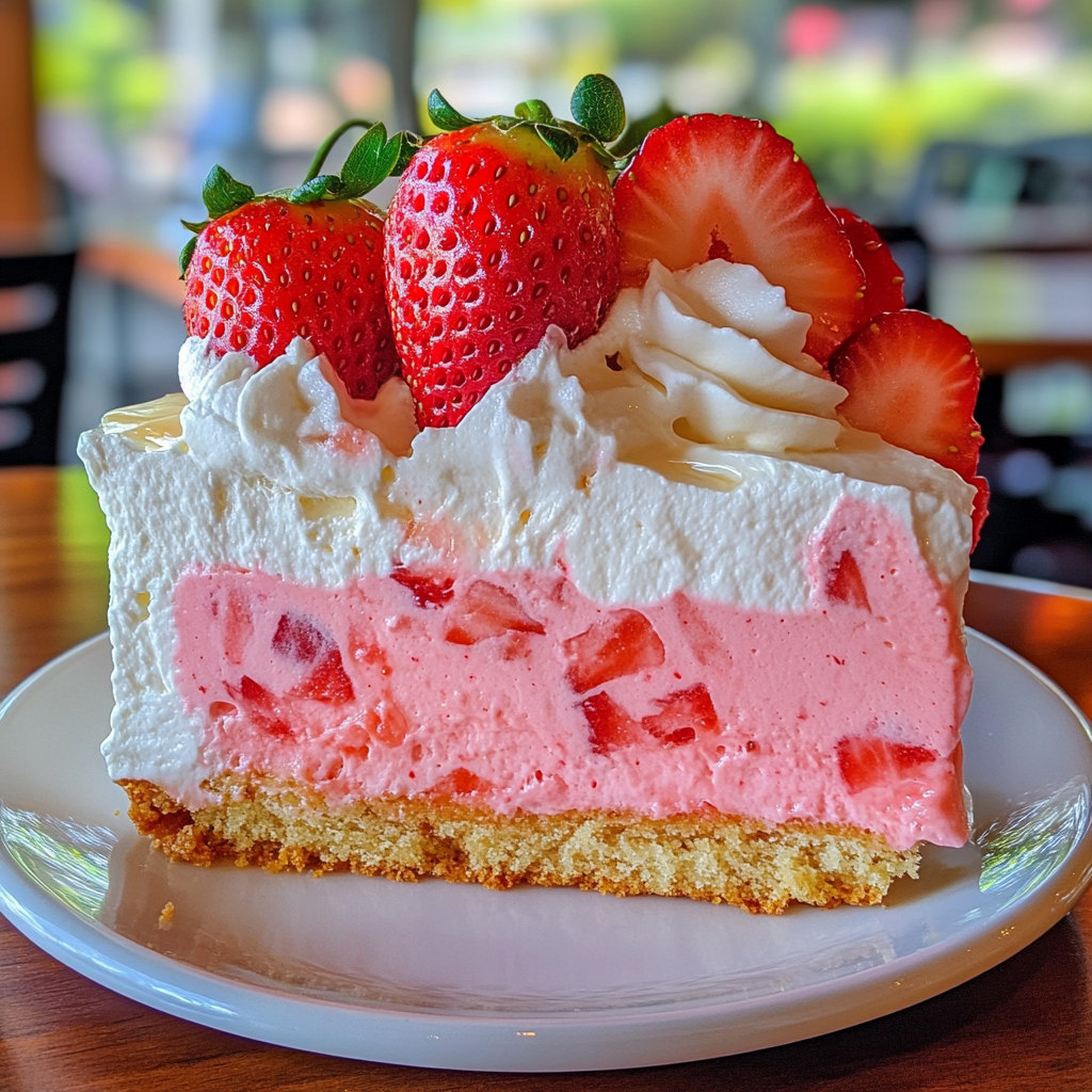 Tropical strawberry cake with cream, strawberry mousse, fresh berries.