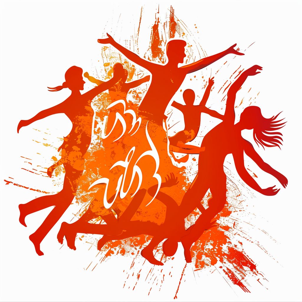 Vector logo connecting to Hindi with dancing people, colors.