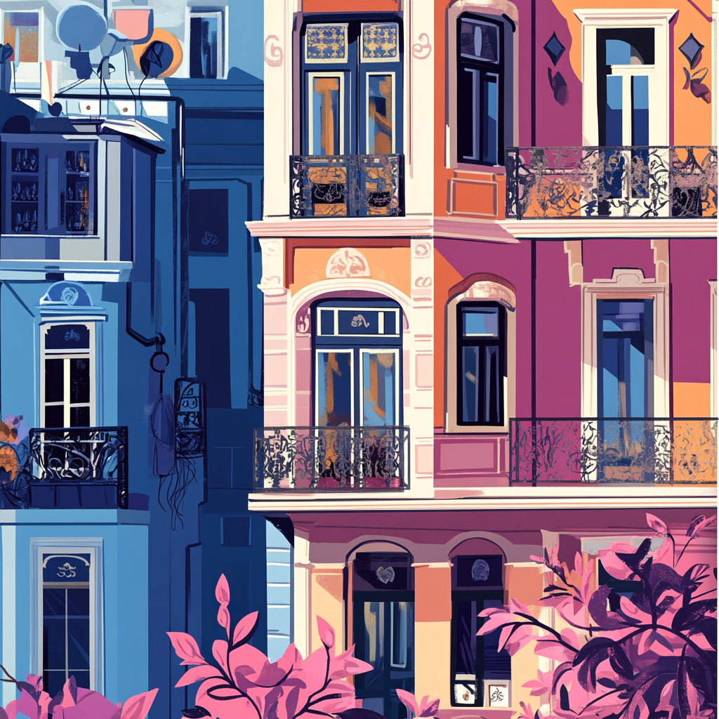 Vibrant wallpaper of Karakoy streets with Turkish elements.