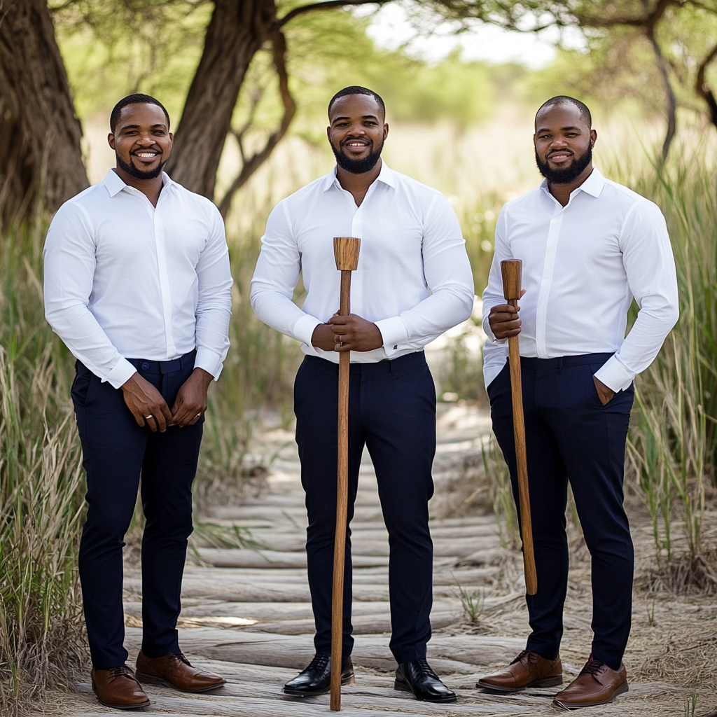 Wedding groom with groomsmen in Botswana photo shoot.