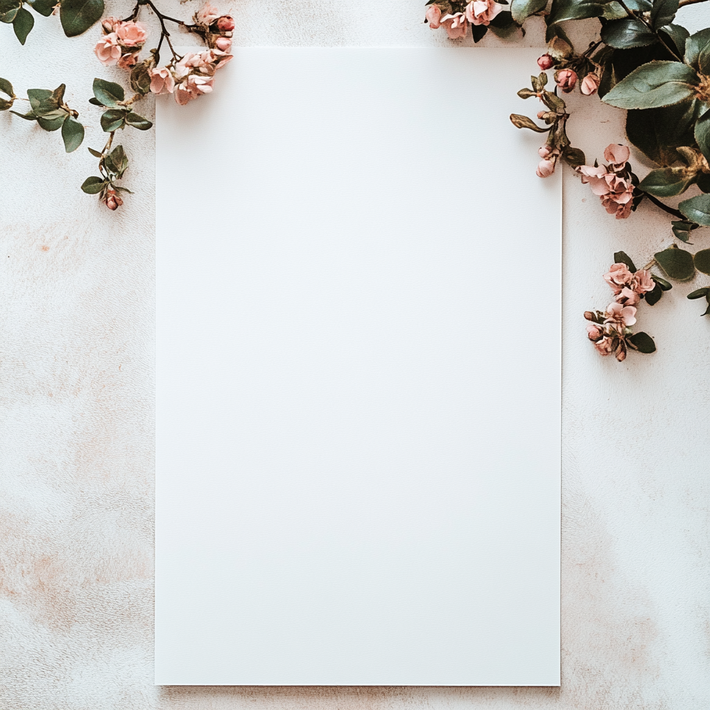 White A3 Paper with Floral Decoration, High-Res Stock Photo